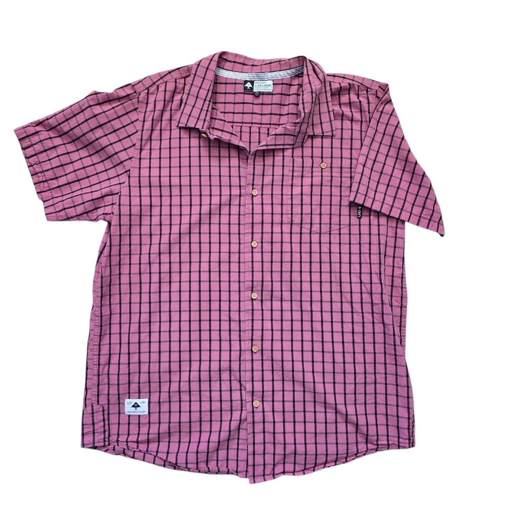 Men's LRG Lifted Research Group Pink Checkered Button Up Shirt - 2XL